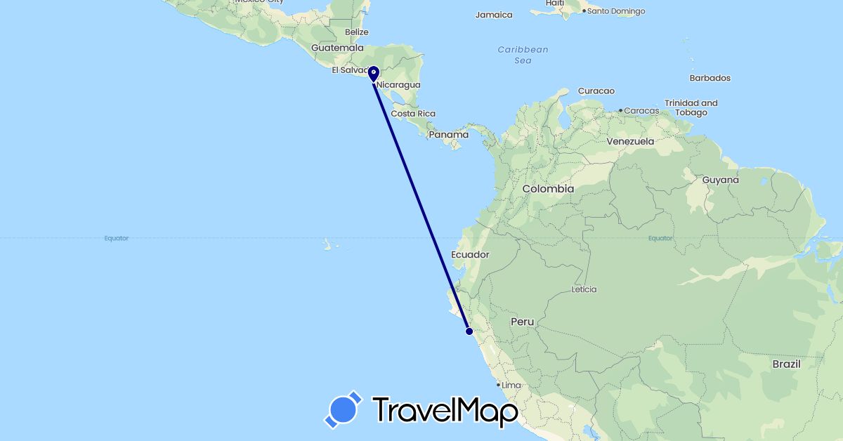TravelMap itinerary: driving in Nicaragua, Peru (North America, South America)